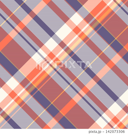 Halftone textile texture check, repetition fabric vector pattern. Screen seamless background plaid tartan in indigo and sea shell colors. 142073306