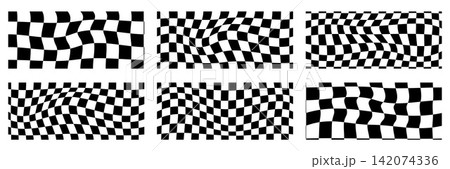 Car speed panels with six checker distortions and finish lines. Racing auto motifs form a modular set with varied motion. Speed vector collection for advertising layout or presentation slide Car speed panels with six checker distortions and finish lines. Racing auto motifs form a modular set with varied motion. Speed vector collection for advertising layout or presentation slide 142074336