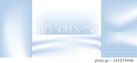 Abstract grid banner set with blue panels layout. White blurred ribbons cross the abstract compositions with soft shadow. Clean vector grid collection for website header design 142074446
