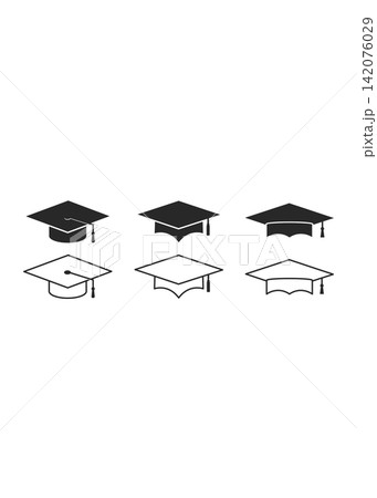 Academic Graduation Cap and Mortarboard Icon Set Collection 142076029