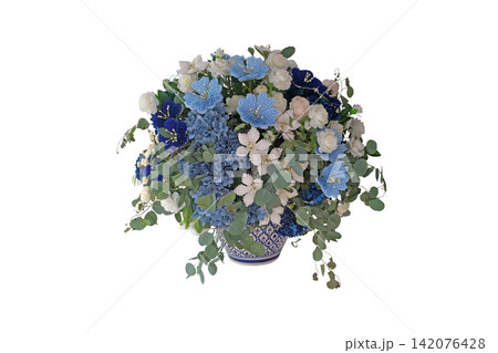 Blue and White Flower Bouquet in Ceramic Vase Blue and White Flower Bouquet in Ceramic Vase 142076428
