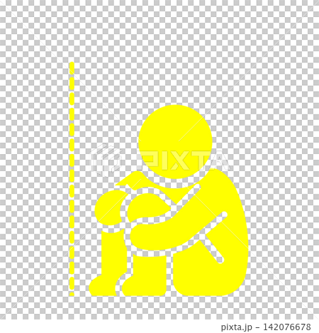 A pictogram (yellow) of a person sitting in a fetal position due to loneliness or anxiety. A pictogram (yellow) of a person sitting in a fetal position due to loneliness or anxiety. 142076678