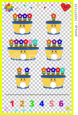 Back to school counting game educational math worksheet template with cute flower pots for preschool kids number recognition learning activity page design 142077134