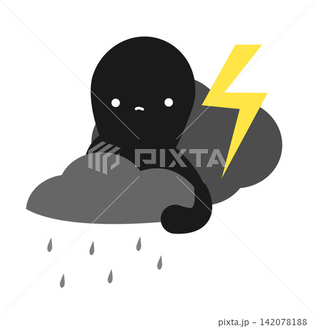Abstract creature with rain clouds. Concept of mental health and state of mind. Upset, sadness emotion Abstract creature with rain clouds. Concept of mental health and state of mind. Upset, sadness emotion 142078188