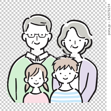 祖父母と孫・家族・祖父母と子供のイラスト(パステルカラー) 祖父母と孫・家族・祖父母と子供のイラスト(パステルカラー) 142078234