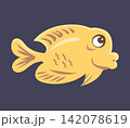 Cute yellow cartoon fish swimming underwater in the ocean 142078619