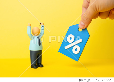 An office worker is happy to receive a discount. Discount coupons and promotions. Employer bonuses, discounted prices, and employee privileges. An office worker is happy to receive a discount. Discount coupons and promotions. Employer bonuses, discounted prices, and employee privileges. 142078882