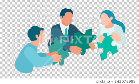 People collaborating and co-creating through puzzles; teamwork in business chat, video conferencing, and e-learning. People collaborating and co-creating through puzzles; teamwork in business chat, video conferencing, and e-learning. 142078989