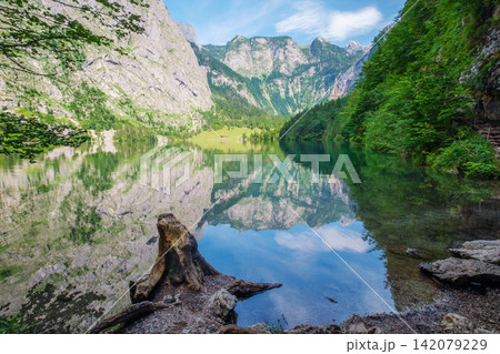 Obersee mountain lake Alps Bavaria Germany with reflections Obersee mountain lake Alps Bavaria Germany with reflections 142079229
