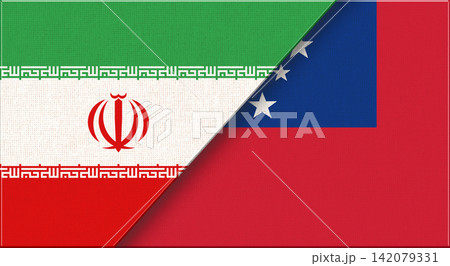 Double flag of Iran and Samoa on fabric texture. Iranian - Samoan relations. Double flag of Iran and Samoa on fabric texture. Iranian - Samoan relations. 142079331