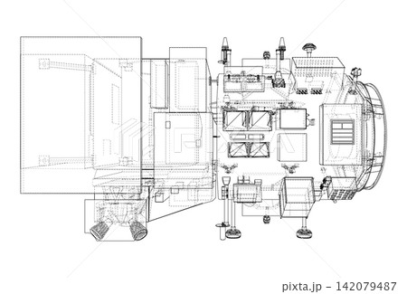 spacecraft technical blueprint. Vector 142079487