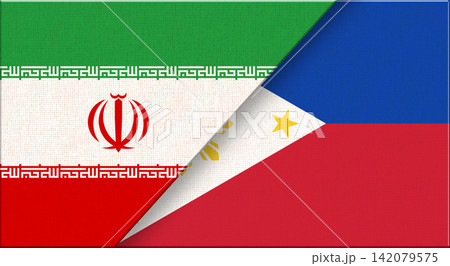 Double flag of Iran and Philippines on fabric. Iranian-Philippine relations. Double flag of Iran and Philippines on fabric. Iranian-Philippine relations. 142079575