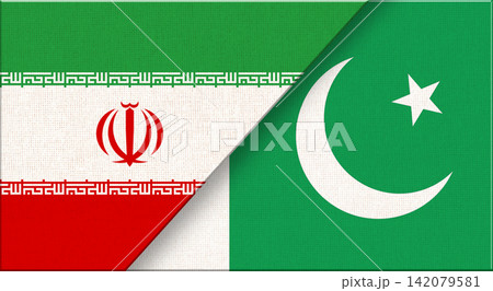 Double flag of Iran and Pakistan on fabric texture. Iranian and Pakistani flag Double flag of Iran and Pakistan on fabric texture. Iranian and Pakistani flag 142079581