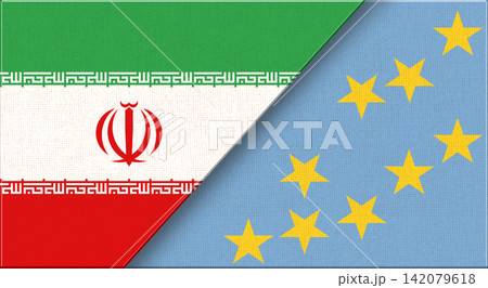 Double flag of Iran and Tuvalu on fabric texture. 3D illustration Double flag of Iran and Tuvalu on fabric texture. 3D illustration 142079618