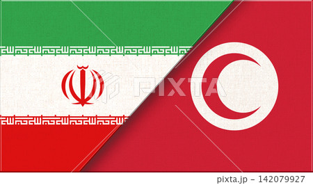 Double flag of Iran and Tunisia on fabric texture. Flag of Iran and Tunisia Double flag of Iran and Tunisia on fabric texture. Flag of Iran and Tunisia 142079927