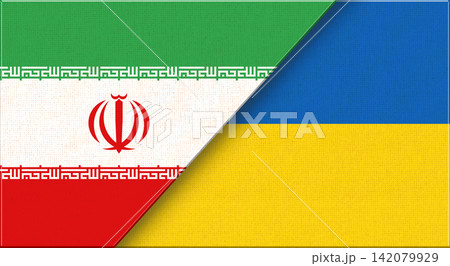 Double flag of Iran and Ukraine on fabric texture. Flag of Iran and Ukraine 142079929
