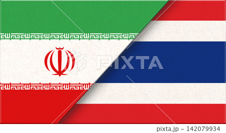 Double flag of Iran and Thailand on fabric texture. Flag of Iran and Thailand 142079934
