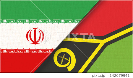 Double flag of Iran and Vanuatu on fabric texture. Flag of Iran and Vanuatu Double flag of Iran and Vanuatu on fabric texture. Flag of Iran and Vanuatu 142079941