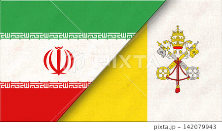 Double flag of Iran and Vatican City on fabric texture. Flag of Iran and Vatican 142079943