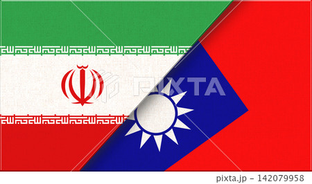 Double flag of Iran and Taiwan on fabric texture. Flag of Iran and Taiwan Double flag of Iran and Taiwan on fabric texture. Flag of Iran and Taiwan 142079958