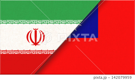 Double flag of Iran and Taiwan on fabric texture. Flag of Iran and Taiwan Double flag of Iran and Taiwan on fabric texture. Flag of Iran and Taiwan 142079959