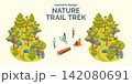 Cartoon Color Summer Rest and Joy Concept Nature Trail Trek with Separate Set 3d Isometric View. Vector illustration 142080691