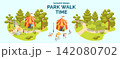 Cartoon Color Summer Rest and Joy Concept Park Walk Time with Separate Set 3d Isometric View. Vector illustration 142080702