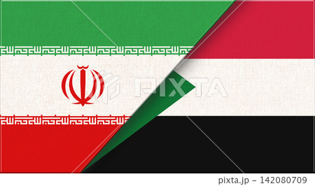 Double flag of Iran and Sudan on fabric texture. Flag of Iran and Sudan Double flag of Iran and Sudan on fabric texture. Flag of Iran and Sudan 142080709