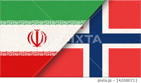 Double flag of Iran and Norway on fabric texture. Flag of Iran and Norway 142080711