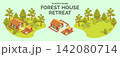 Cartoon Color Summer Rest and Joy Concept Forest House Retreat with Separate Set 3d Isometric View. Vector illustration 142080714