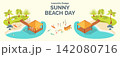 Cartoon Color Summer Rest and Joy Concept Sunny Beach Day with Separate Set 3d Isometric View. Vector illustration 142080716