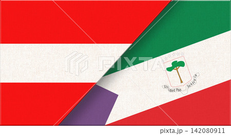 Double flag of Austria and Equatorial Guinea on fabric texture. 3D illustration Double flag of Austria and Equatorial Guinea on fabric texture. 3D illustration 142080911