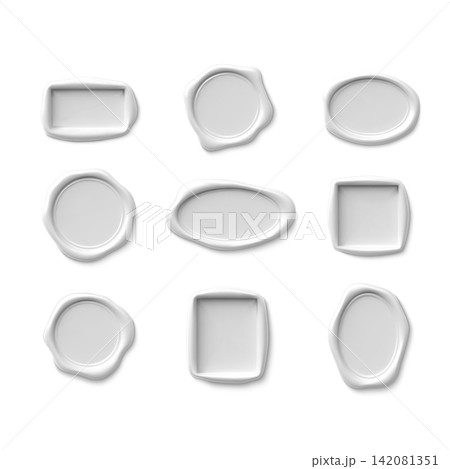 3D realistic white wax seal collection vector set, vintage stamp different shapes, envelope closure certificate approval 3D realistic white wax seal collection vector set, vintage stamp different shapes, envelope closure certificate approval 142081351