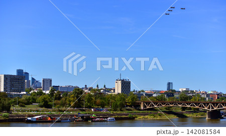 Warsaw, Poland. 15 August 2026. Polish Army Day parade with fighters, early warning aircraft, transporters, training aircraft from Poland and NATO allies. Warsaw, Poland. 15 August 2026. Polish Army Day parade with fighters, early warning aircraft, transporters, training aircraft from Poland and NATO allies. 142081584