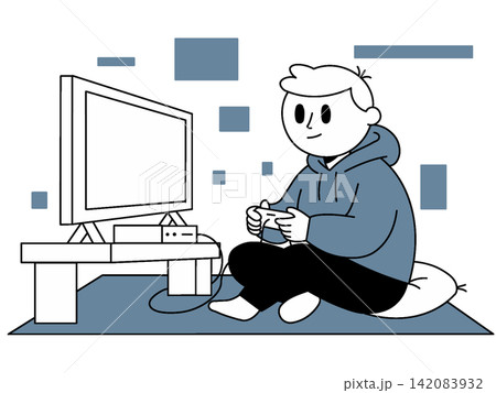 部屋でゆっくりゲームをする人 部屋でゆっくりゲームをする人 142083932