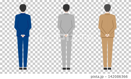 A set of photos showing a businessman from behind: full body, suit, hands clasped. 142086366