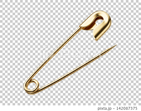 Opened gold safety pin element design Opened gold safety pin element design 142087375