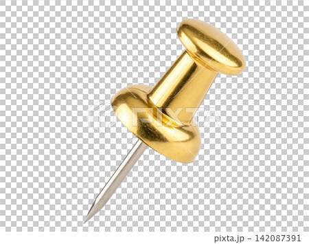 Isolated single gold thumbtack element Isolated single gold thumbtack element 142087391