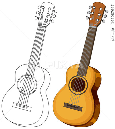 Acoustic Guitar Vector Illustration in Color and Line Art Style Acoustic Guitar Vector Illustration in Color and Line Art Style 142087647