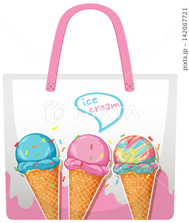 White Tote Bag with Colorful Ice Cream Cone Graphic Illustration White Tote Bag with Colorful Ice Cream Cone Graphic Illustration 142087721