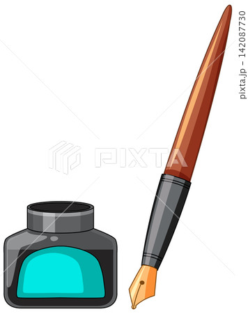 Vintage Fountain Pen and Inkwell Bottle Vector Illustration Vintage Fountain Pen and Inkwell Bottle Vector Illustration 142087730