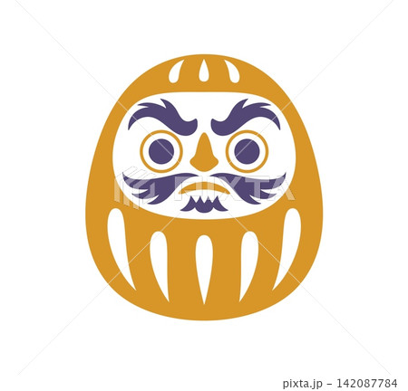 Japanese daruma doll Asian Japanese design element, oriental ornament pattern. Isolated decorative golden toy, charm or souvenir silhouette, Japan holiday symbol of motivation, perseverance and luck 142087784