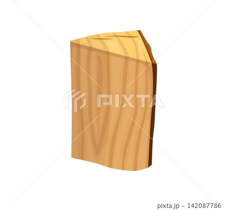 Wooden log with cut surface, natural wood grain and triangular segment shape. Isolated cartoon firewood material for camping, construction, carpentry, woodworking, lumber, diy projects, game assets 142087786