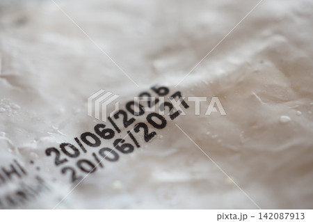 expire date printed on a piece of paper in close up expire date printed on a piece of paper in close up 142087913