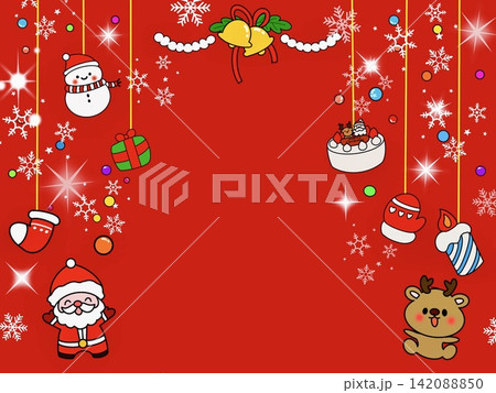 サンタとトナカイのかわいいクリスマスフレーム サンタとトナカイのかわいいクリスマスフレーム 142088850