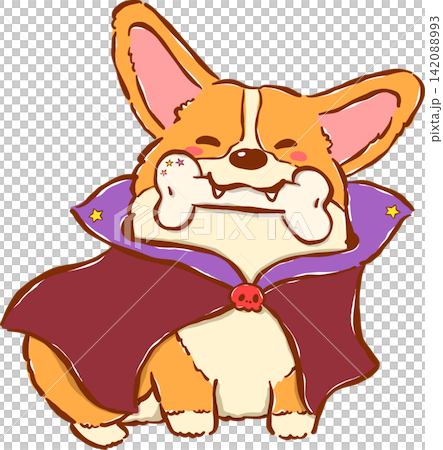 Cute Halloween Corgi Vampire Costume Hand Drawn Whimsical Illustration Cute Halloween Corgi Vampire Costume Hand Drawn Whimsical Illustration 142088993
