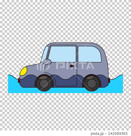 A gray passenger car submerged in water. A gray passenger car submerged in water. 142089365