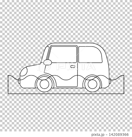 浸沒在水中的乘用車的線描圖 浸沒在水中的乘用車的線描圖 142089366