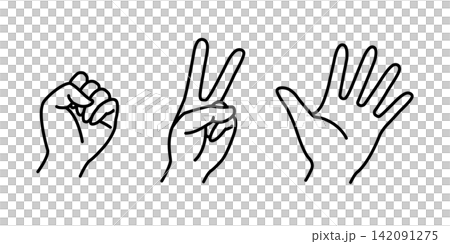 Illustrations of the left hand for rock, paper, or scissors in rock-paper-scissors. Illustrations of the left hand for rock, paper, or scissors in rock-paper-scissors. 142091275