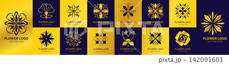 Logo geometric flower. Floral ornament. Lotus gold line. Luxury icon. Premium elegant symbol for beauty for yoga, spa labels. Leaf sign decorative emblems. Vector emblem nature garish isolated design Logo geometric flower. Floral ornament. Lotus gold line. Luxury icon. Premium elegant symbol for beauty for yoga, spa labels. Leaf sign decorative emblems. Vector emblem nature garish isolated design 142091601